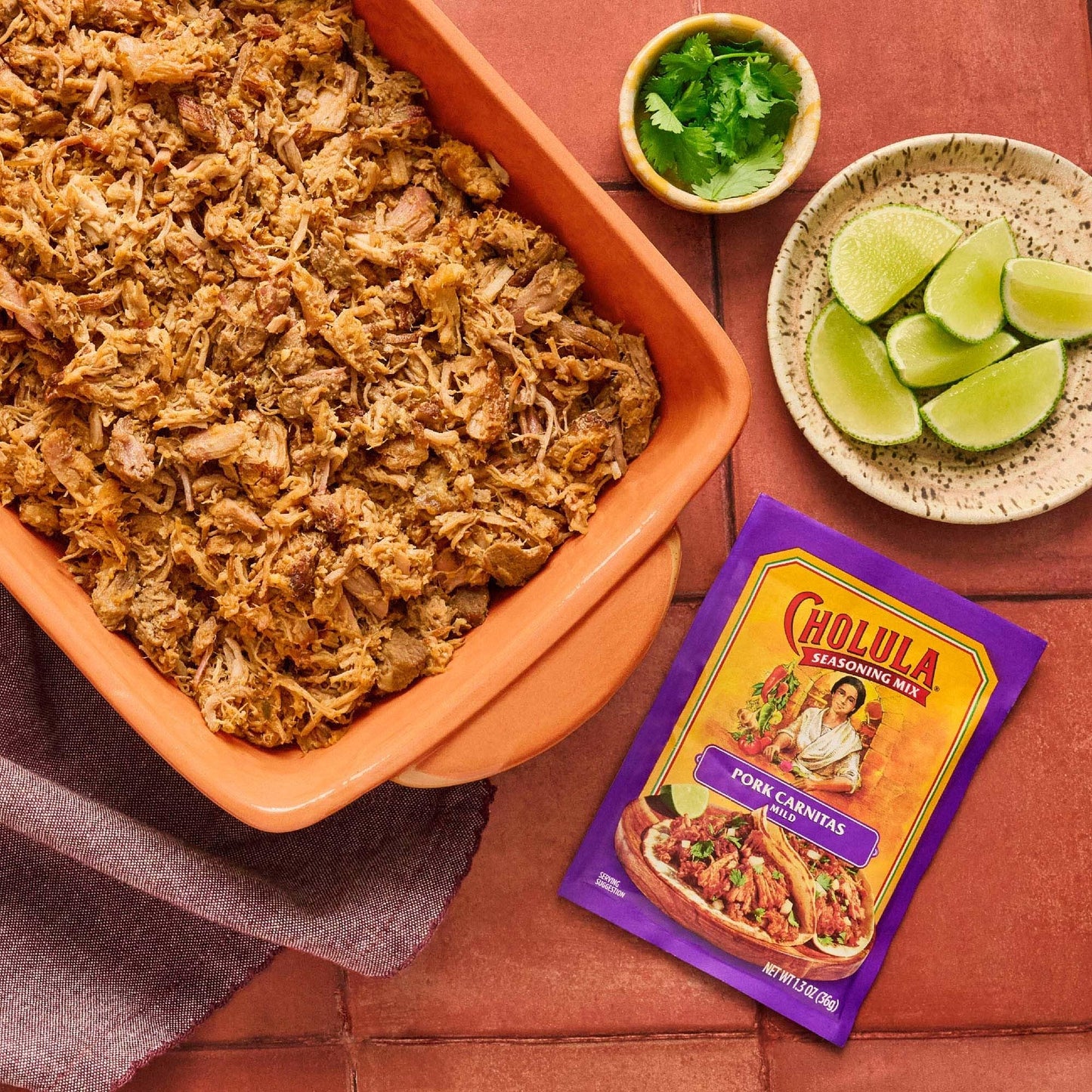 Cholula Seasoning Mix  Pork Carnitas  Mild Heat  For Tamales  Pulled Pork Tacos  Burrito Bowls  Dips and More  1.3 oz (Pack of 12)