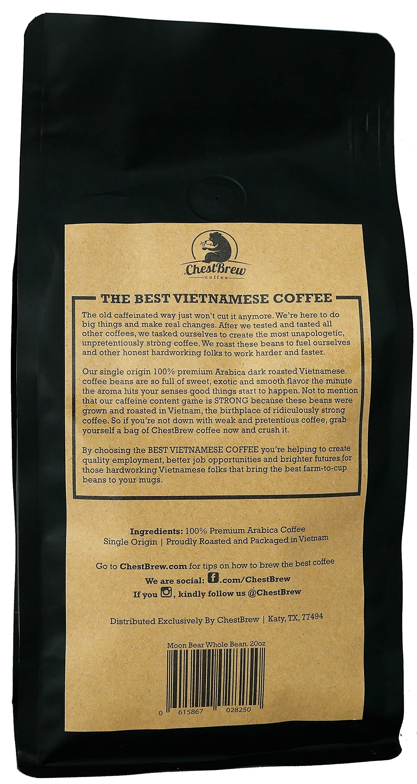 CHESTBREW COFFEE Whole Bean Coffee - Strong Dark Roast, 20 Ounce Bag