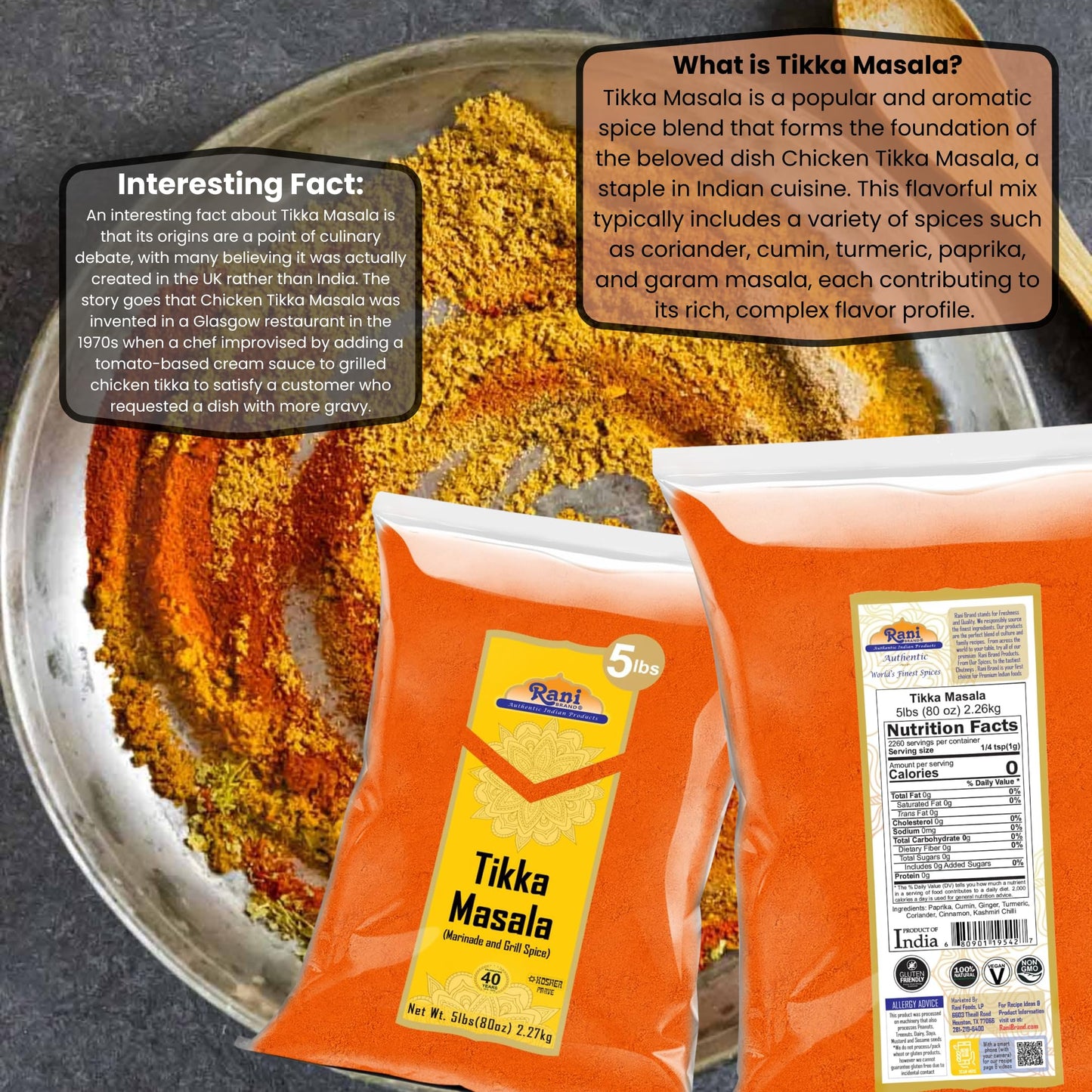 Rani Tikka Masala Indian 7-Spice Blend 80Oz (5Lbs) 2.27Kg Bulk ~ All Natural | Salt-Free | Vegan | No Colors | Gluten Friendly | Non-Gmo | Indian Origin