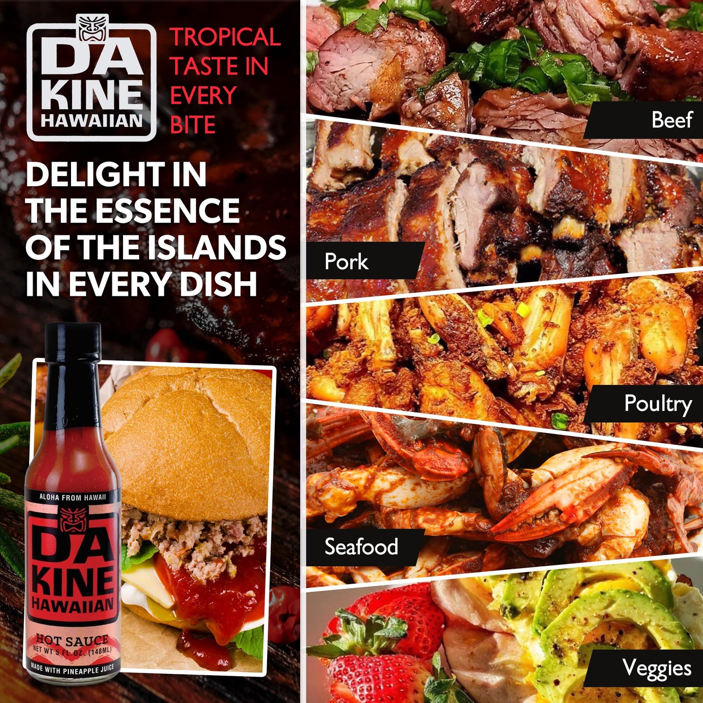 Da Kine Hawaiian Pineapple Hot Sauce - Vegan, Gluten-Free, Sweet & Spicy - 5 fl. oz. (3-Pack)