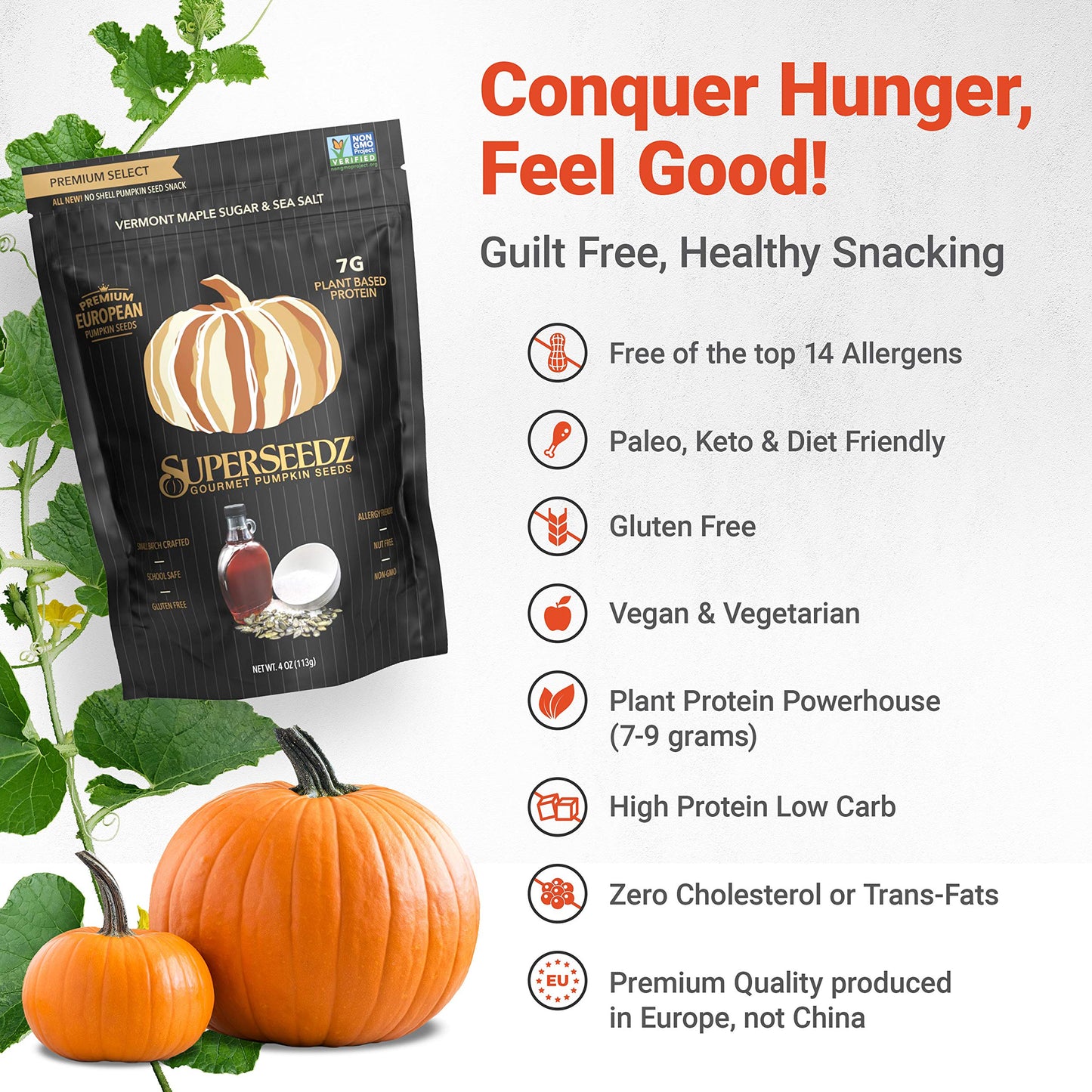 SuperSeedz Dry Roasted Pumpkin Seeds, Maple Sugar & Sea Salt, Vegan, Keto, 4oz (Pack of 6)