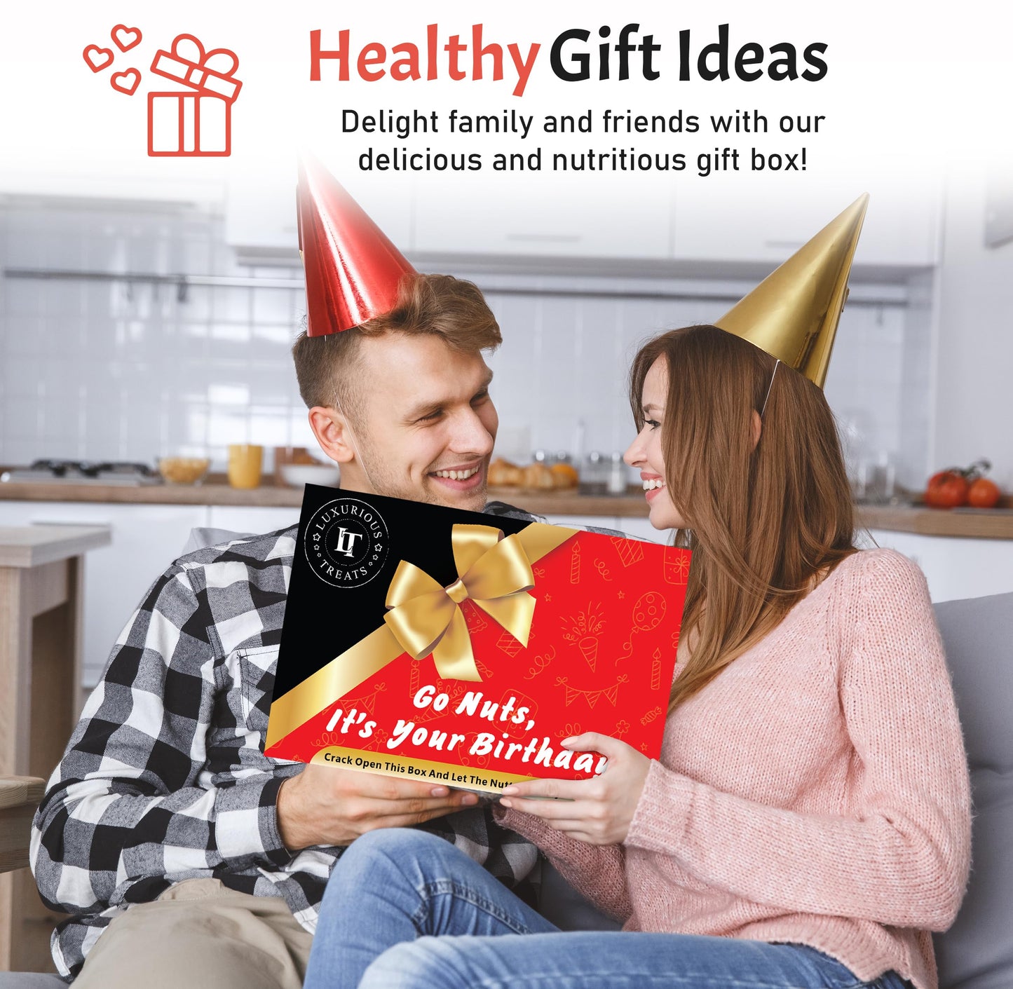 Luxurious Treats Nuts Gift Basket, Happy Birthday Nut Gifts Gourmet Collection Healthy Food Box Mixed Cravings Platter Tray Samp