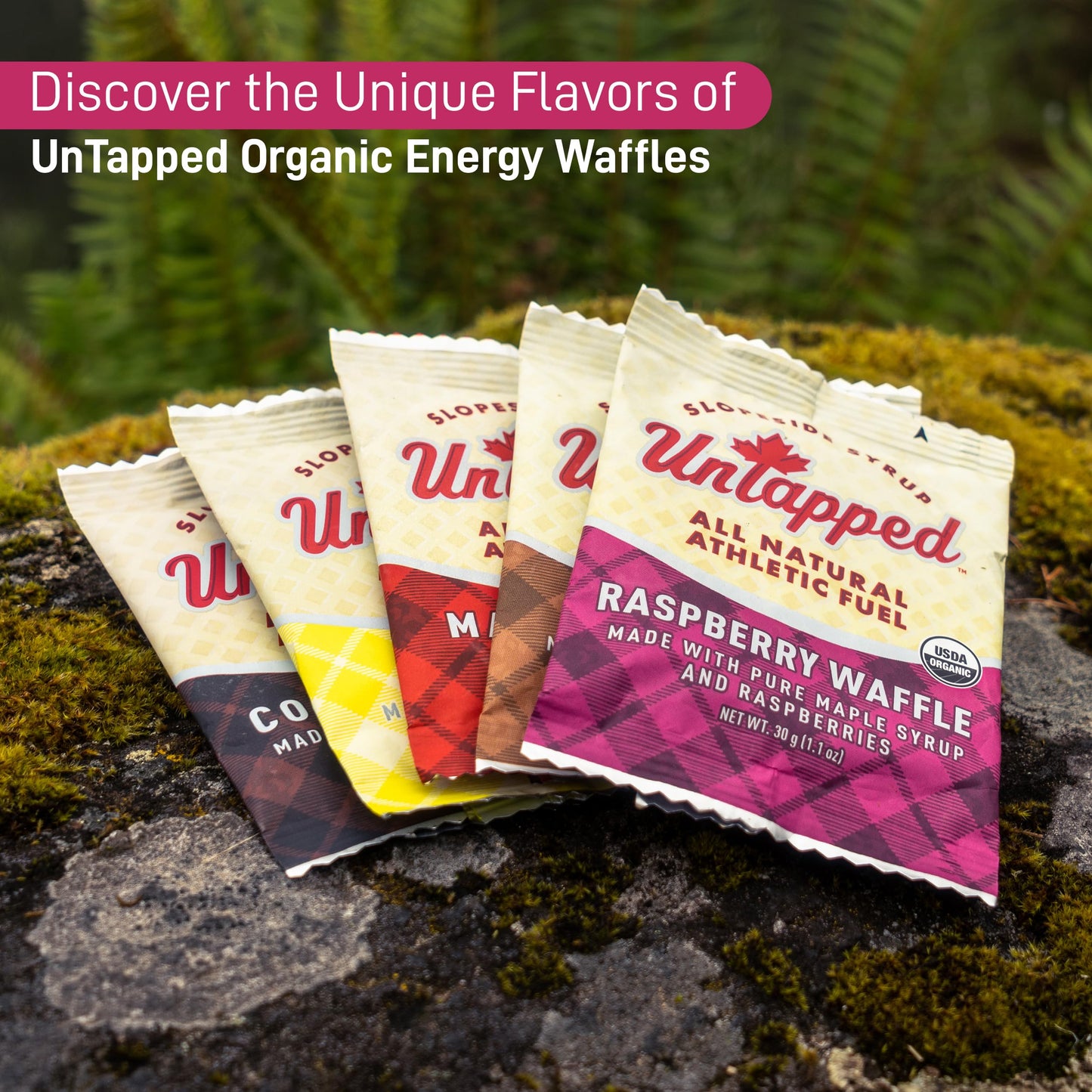 Untapped Organic Raspberry Waffles, Vegan Endurance Snacks, Sweetened with Maple Syrup, 1.05 oz Each, Box of 16