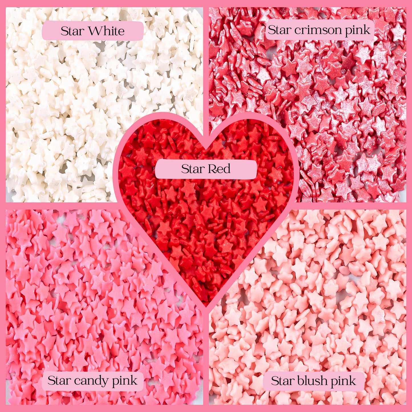Confect Star Sprinkles | Sprinkle For Baking, Cookie & Cake Decorative | Baby Shower Sprinkles | Pink, White & Red Sprinkle | Ed