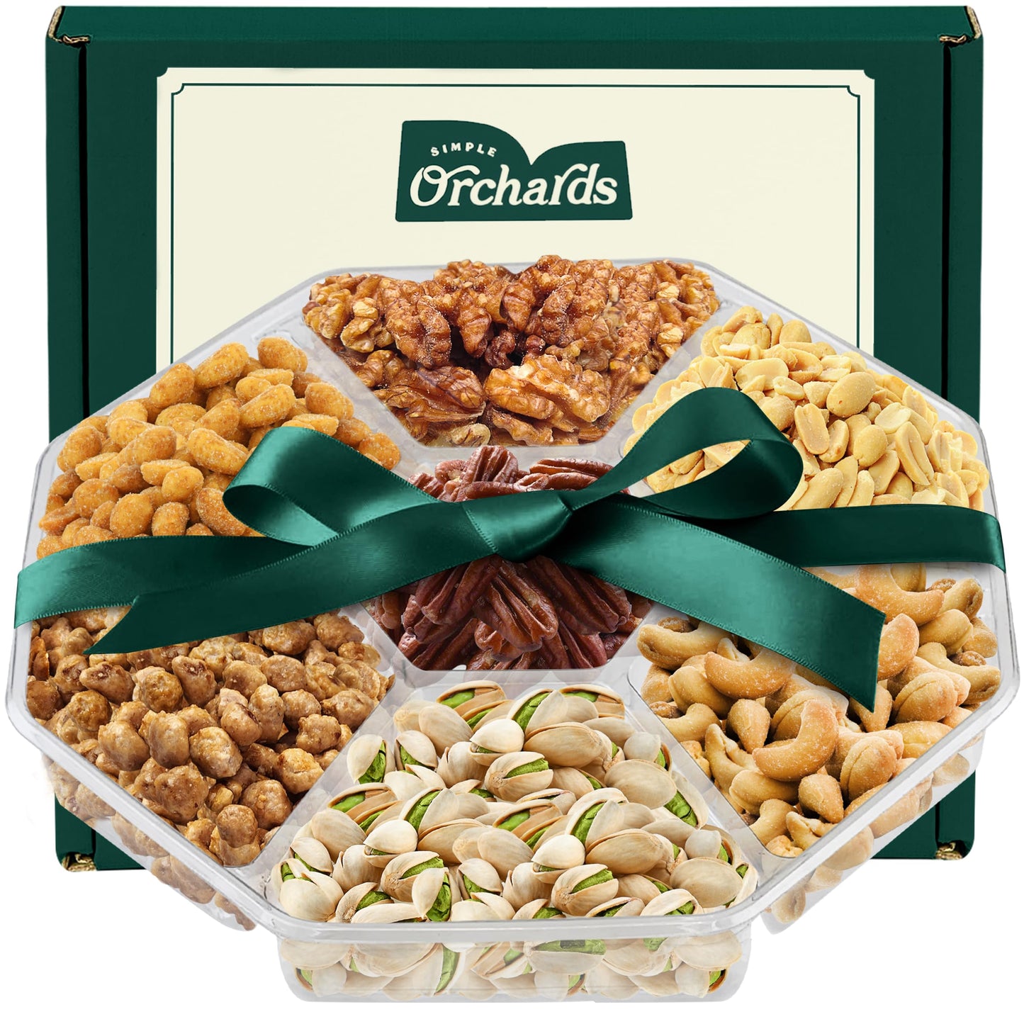 Simple Orchards Holiday Nuts Gift Basket - 7 Sectional - Freshly Roasted Mixed Nuts - Beautifully Packaged