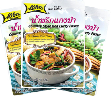 Lobo Country Style Red Curry Paste (Jungle Curry) 1.76 Ounce, Product of Thailand, Pack of 3