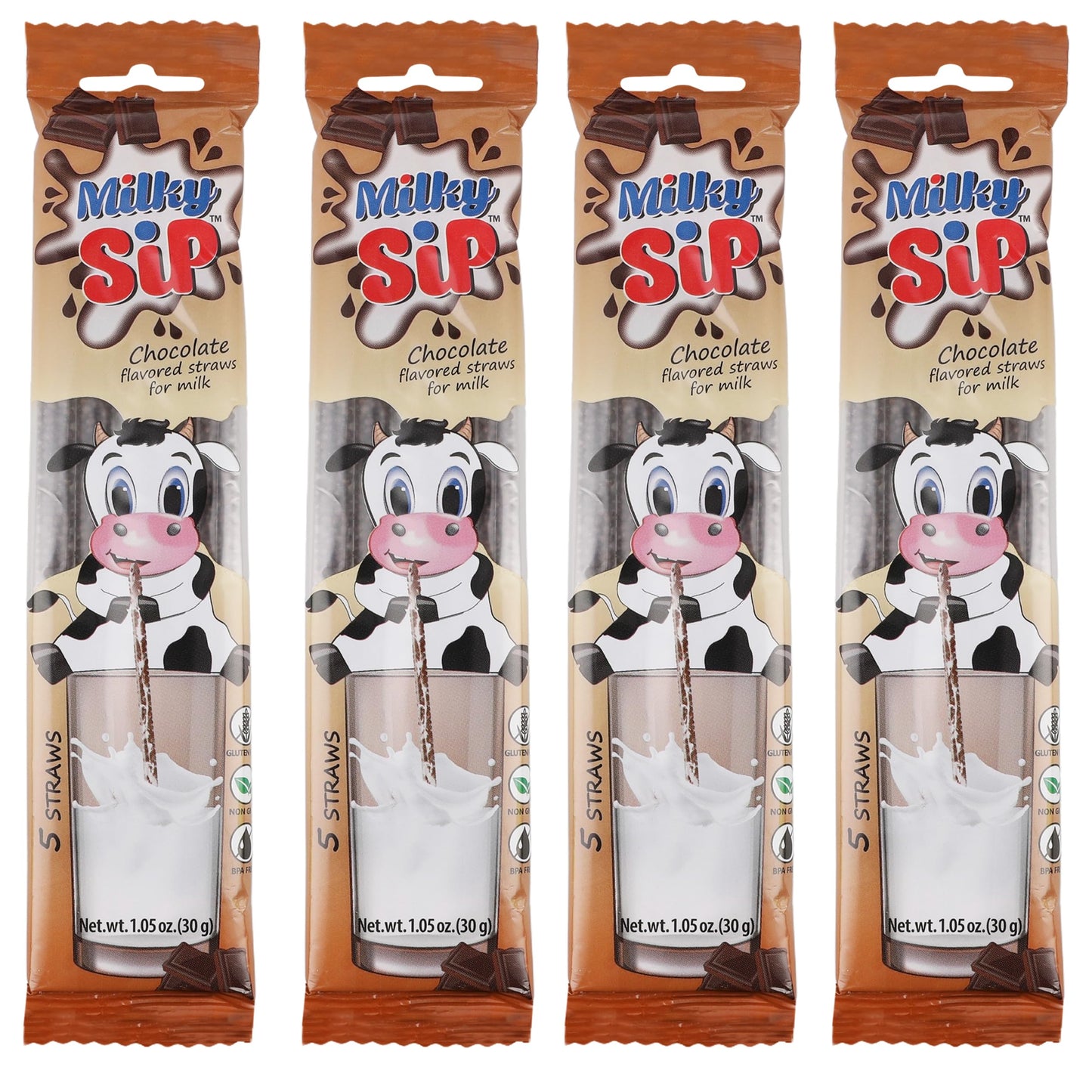 Milky Sip Magical Milk Straws - 4 Packs of 5 Pcs Each Chocolate Flavored Straws For Milk, 20 Flavoring Straws for Kids.