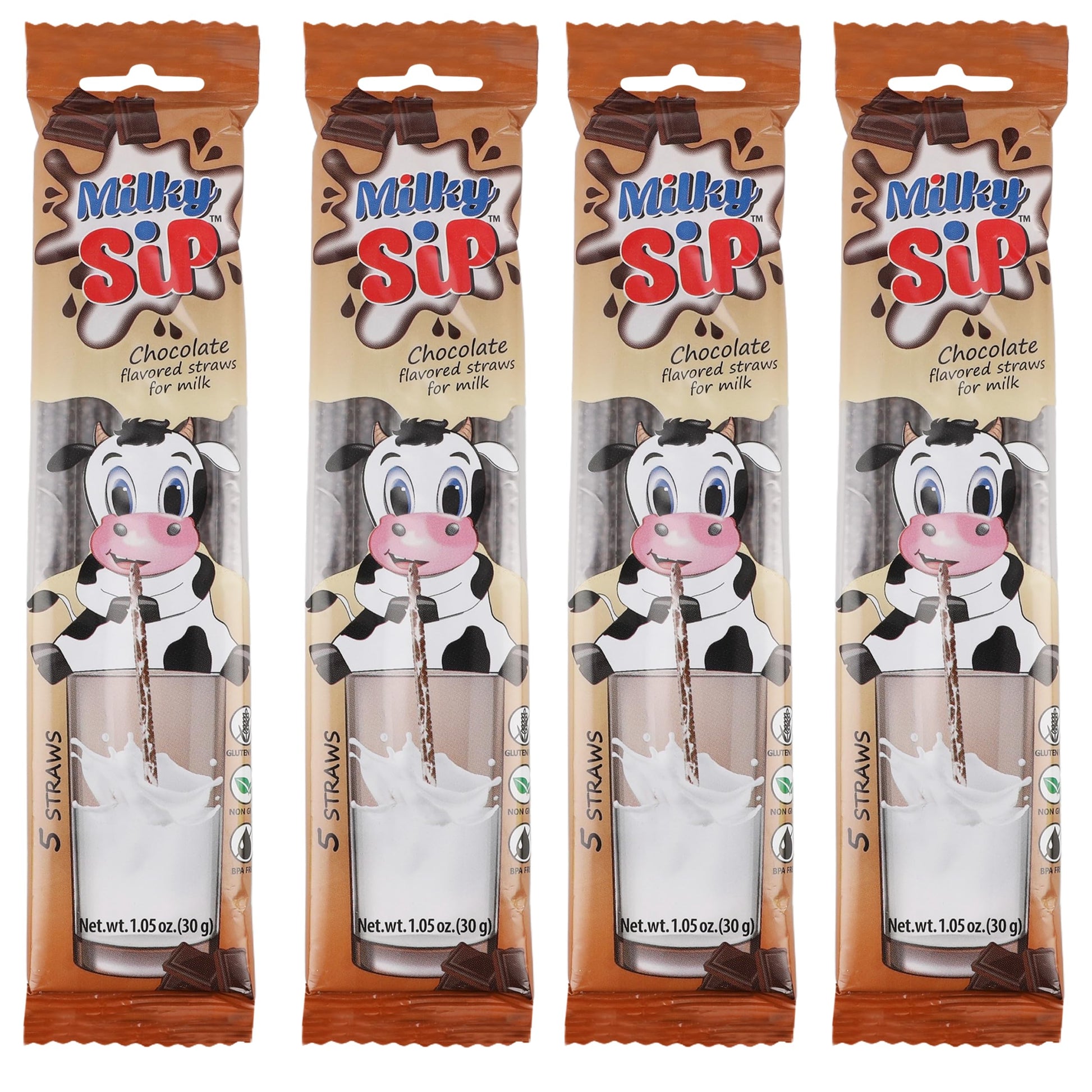 Milky Sip Magical Milk Straws - 4 Packs of 5 Pcs Each Chocolate Flavored Straws For Milk, 20 Flavoring Straws for Kids.