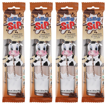 Milky Sip Magical Milk Straws - 4 Packs of 5 Pcs Each Chocolate Flavored Straws For Milk, 20 Flavoring Straws for Kids.