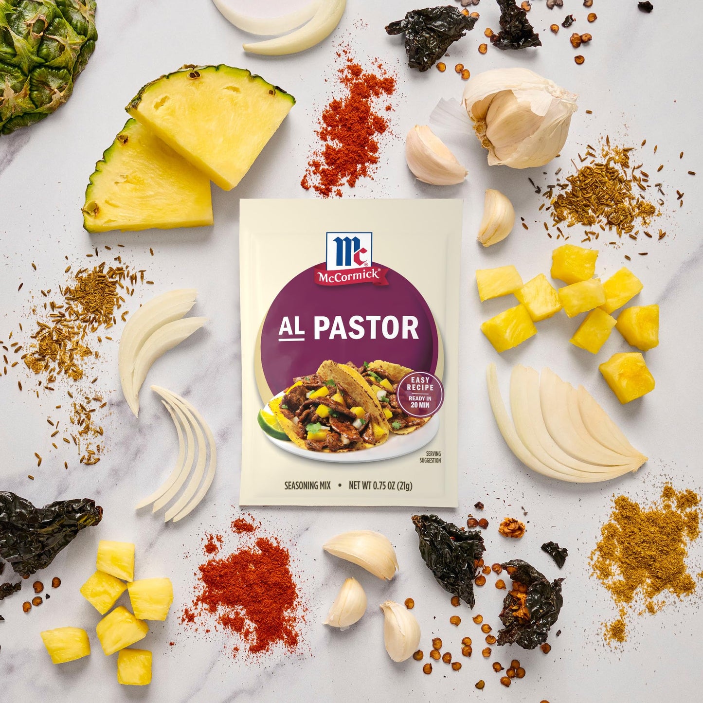 McCormick Seasoning Mix  Al Pastor  Smoky  Tangy & Savory Al Pastor for Tacos  Rice Bowls & Burritos  Ready to Serve In 20 Minutes  0.75 oz (Pack of 12)