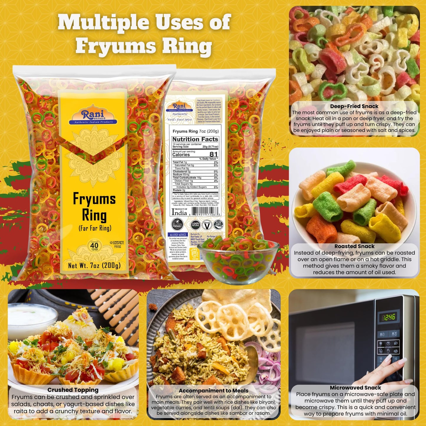 Rani Fryums Wheat & Tapioca project piece Ring Shape 7oz (200g) - Vegan, Kosher, Uncooked Snack