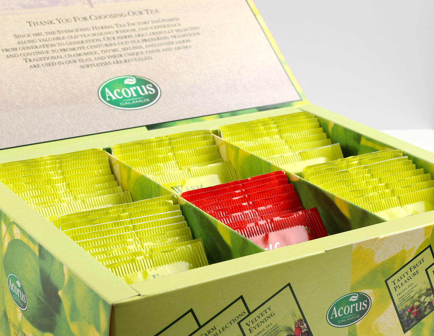 Acorus Enhanced Tea Set - Natural Herbal Tea Variety Pack, Gift Set Of 6 Different Teas, 60 Bags Individually Wrapped, Herbal Sampler Box