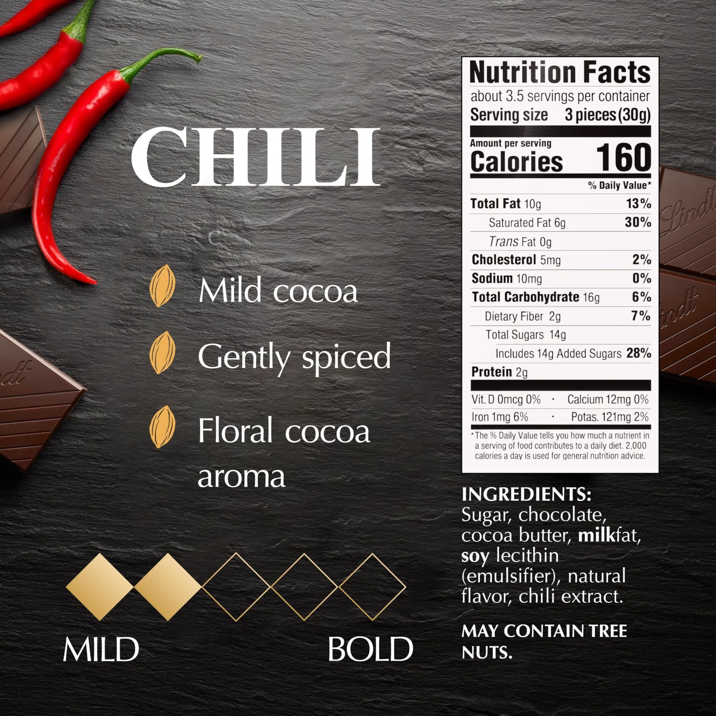 Lindt EXCELLENCE Chili Dark Chocolate Bar, Dark Chocolate Candy, 3.5 oz (12 Pack), Natural