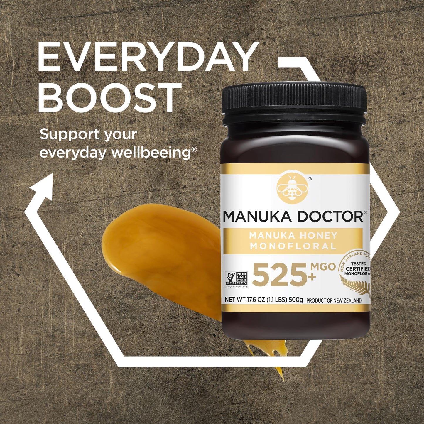 Manuka Doctor - Mgo 525+ Manuka Honey Monofloral (1.1 Lbs) 100% Pure New Zealand Honey. Certified. Guaranteed. Raw. Non-Gmo