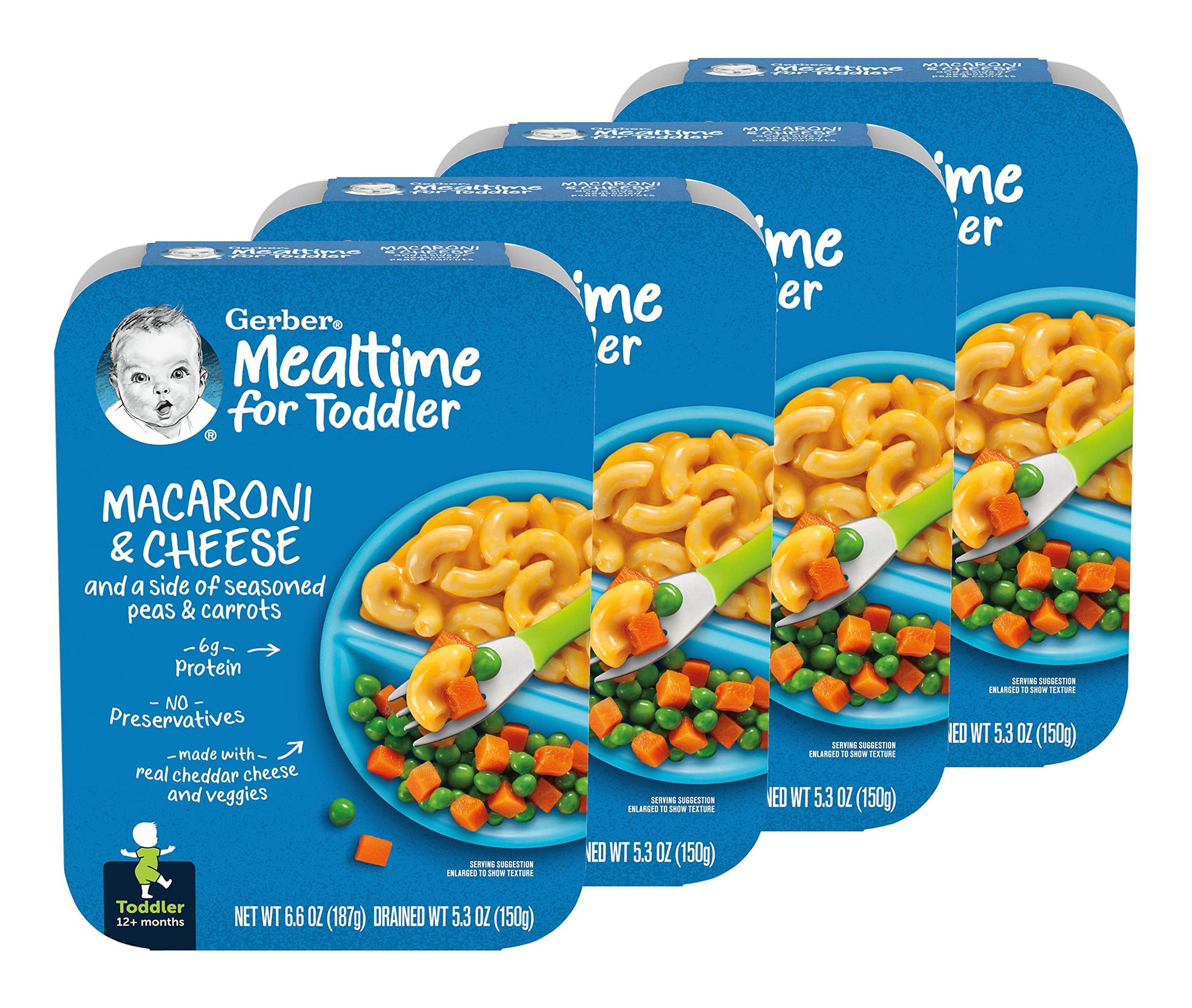 Gerber Mealtime For Toddler Macaroni & Cheese With Side Of Seasoned Peas & Carrots, Made With Real Cheddar Cheese & Farm Grown V
