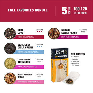Tiesta Tea - Fall Favorites | Loose Leaf | 5 Fall Variety Blend Set | High To Non-Caffeinated Hot & Iced | Starter Kit With Ging