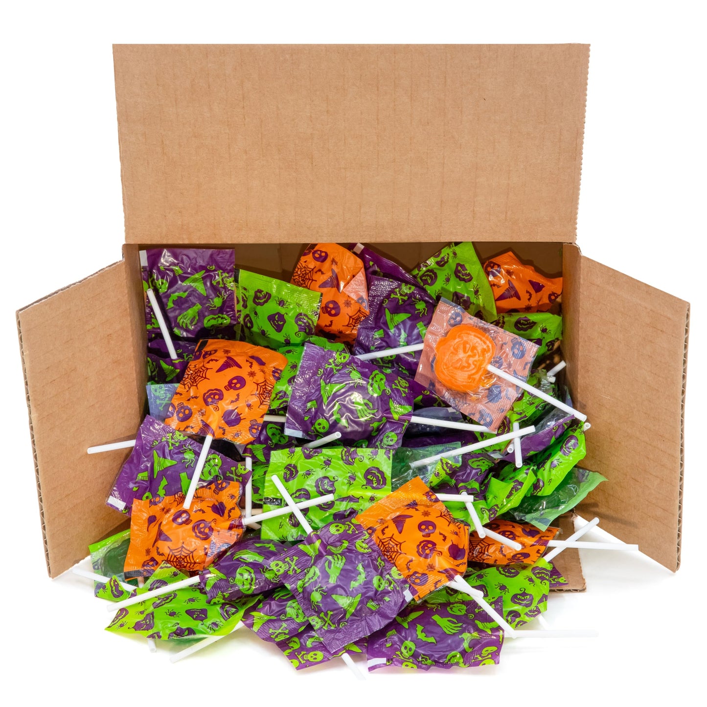 Halloween Lollipops - 2 Pound Box - Halloween Candy Bulk - Individually Wrapped Pumpkin Suckers - Trick or Treat Candy - Assorted Fruit Flavors - Blue Raspberry  Apple  Orange