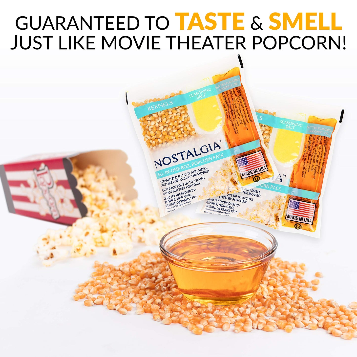 Nostalgia KPP824 Premium Popcorn Packs - 8 Ounce (24 Count) - Yellow Oil & Seasoning Salt