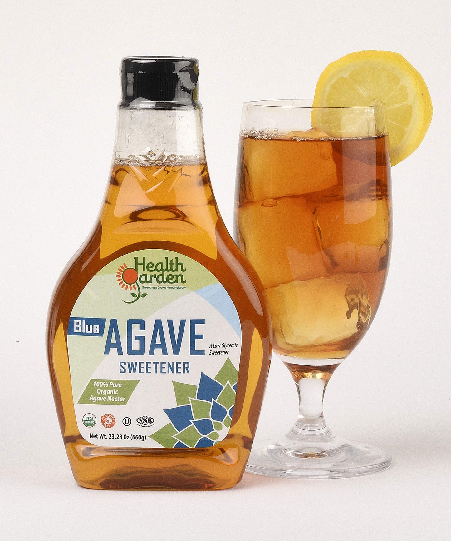 HEALTH GARDEN Blue Agave Nectar Sweetener - Organic, Non-GMO, Low Glycemic - 11.64 oz