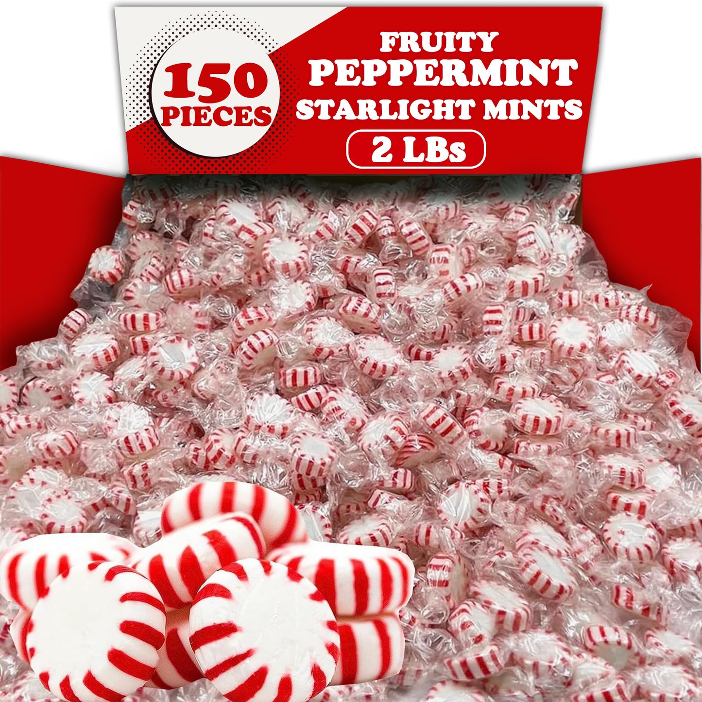 Starlights Peppermint Candy Mints, 2 Lbs, Individually Wrapped Hard Candy Mints, Red & White Striped Mint Candy After Dinner Min