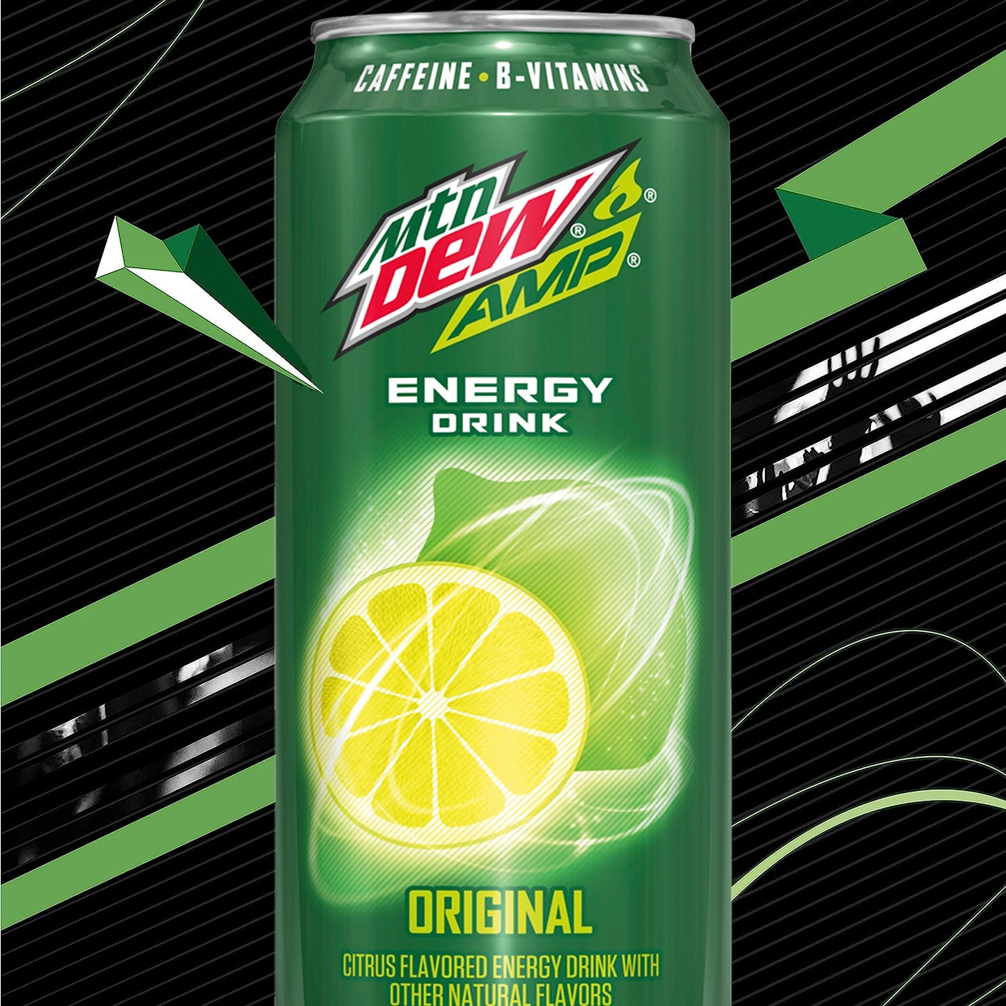 Mountain Dew AMP Energy Drink, Original, Caffeine & B Vitamins, 16 fl oz, Pack of 12, Yellow