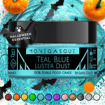 Mon  Gasque Teal Blue Luster Dust Edible Glitter For Cocktails 7G- Teal Blue Edible Glitter - Blue Luster Dust For Halloween Coc