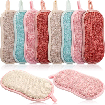 Boao 10 Pieces Reusable Sponges Kitchen Non Scratch Microfiber Sponge Scrubber Reusable Scouring Pads For Kitchen Cleaning Dishes And Pots(Mixed Colors)