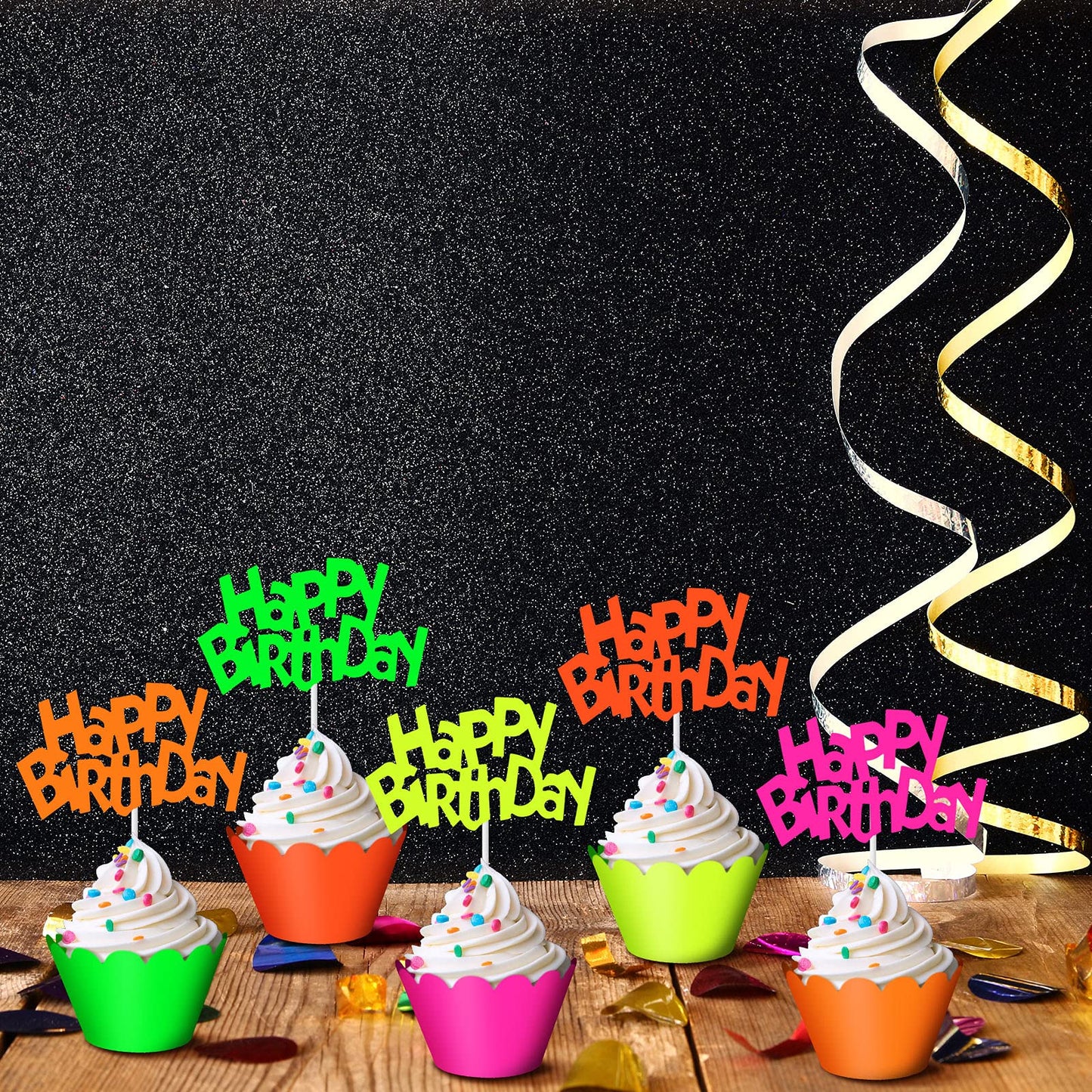40 Pcs Glow In The Dark Neon Cupcake Toppers Glow Party Supplies Neon Glow Cupcake Wrappers For Glow Neon Birthday Party Wedding