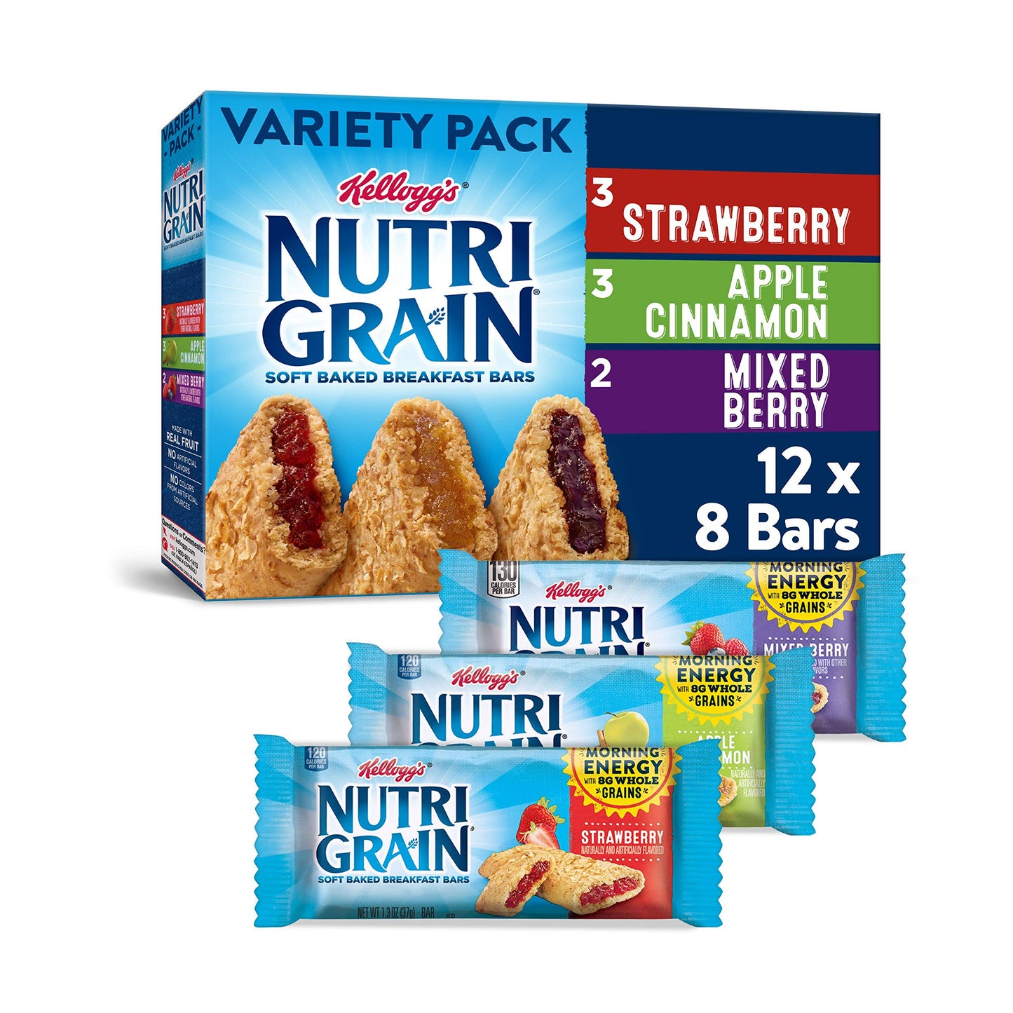 Kellogg'S Nutri-Grain, Soft Baked Breakfast Bars, Variety Pack, Bulk Size, 8 Count (Pack Of 12)