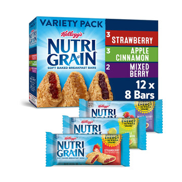 Kellogg'S Nutri-Grain, Soft Baked Breakfast Bars, Variety Pack, Bulk Size, 8 Count (Pack Of 12)