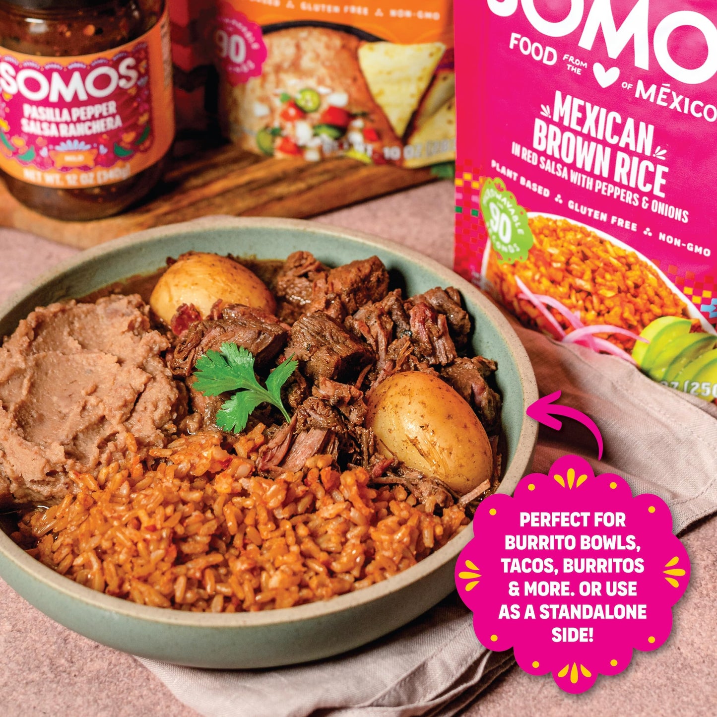 Somos Mexican Brown Rice - Gluten Free, Non-Gmo, Vegan & Microwavable Meals Ready To Eat - Delicious, Healthy & Convenient - Per
