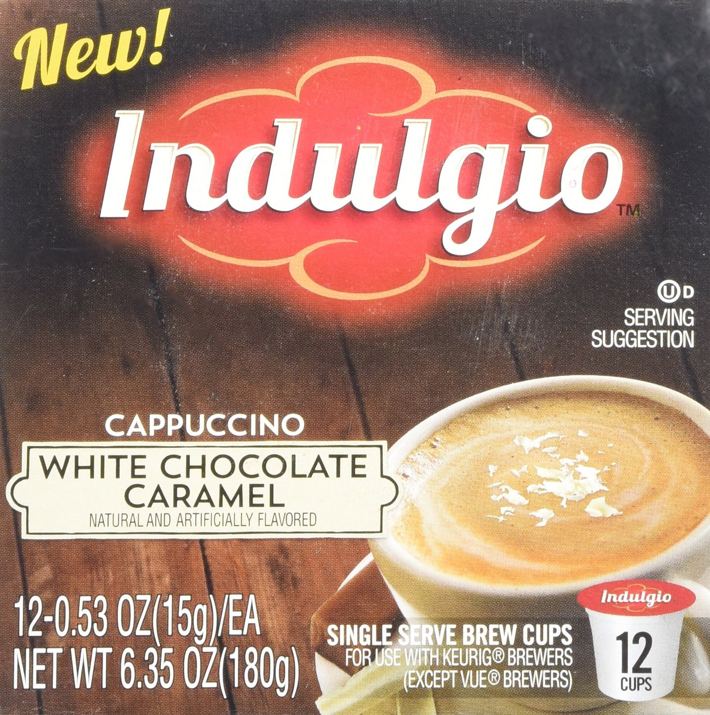 Indulgio Cappuccino Single Serve Cups, White Chocolate Caramel, 12 Count for Keurig K-Cup malt-inspired