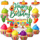 25 Pcs Mexican Fiesta Cupcake Toppers Mexican Fiesta Happy Birthday Cake Topper Cactus Donkey Maraca Sombrero Guitar Cupcake Pic