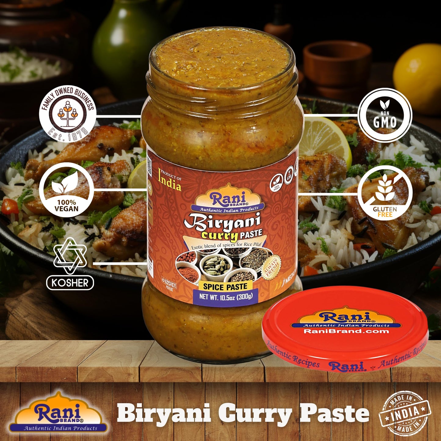 Rani Biryani Masala Curry Paste (Cooking Spice Paste For Indian Rice Dishes, Pullao/Pilau) 10.5Oz (300G) Glass Jar ~ All Natural | Vegan | No Colors | Gluten Free | Non-Gmo | Kosher | Indian Origin
