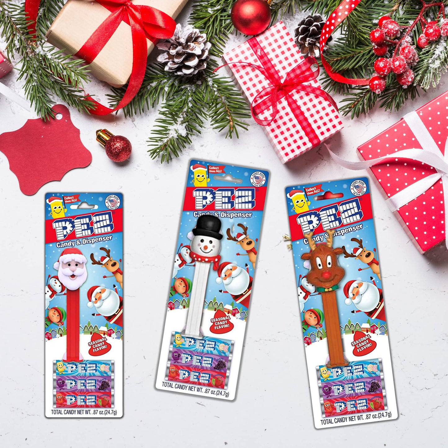 Needzo Christmas Candy Dispensers With Refill Rolls, Assorted Holiday Characters, Stocking Stuffers For Boys Or Girls, Pack Of 3