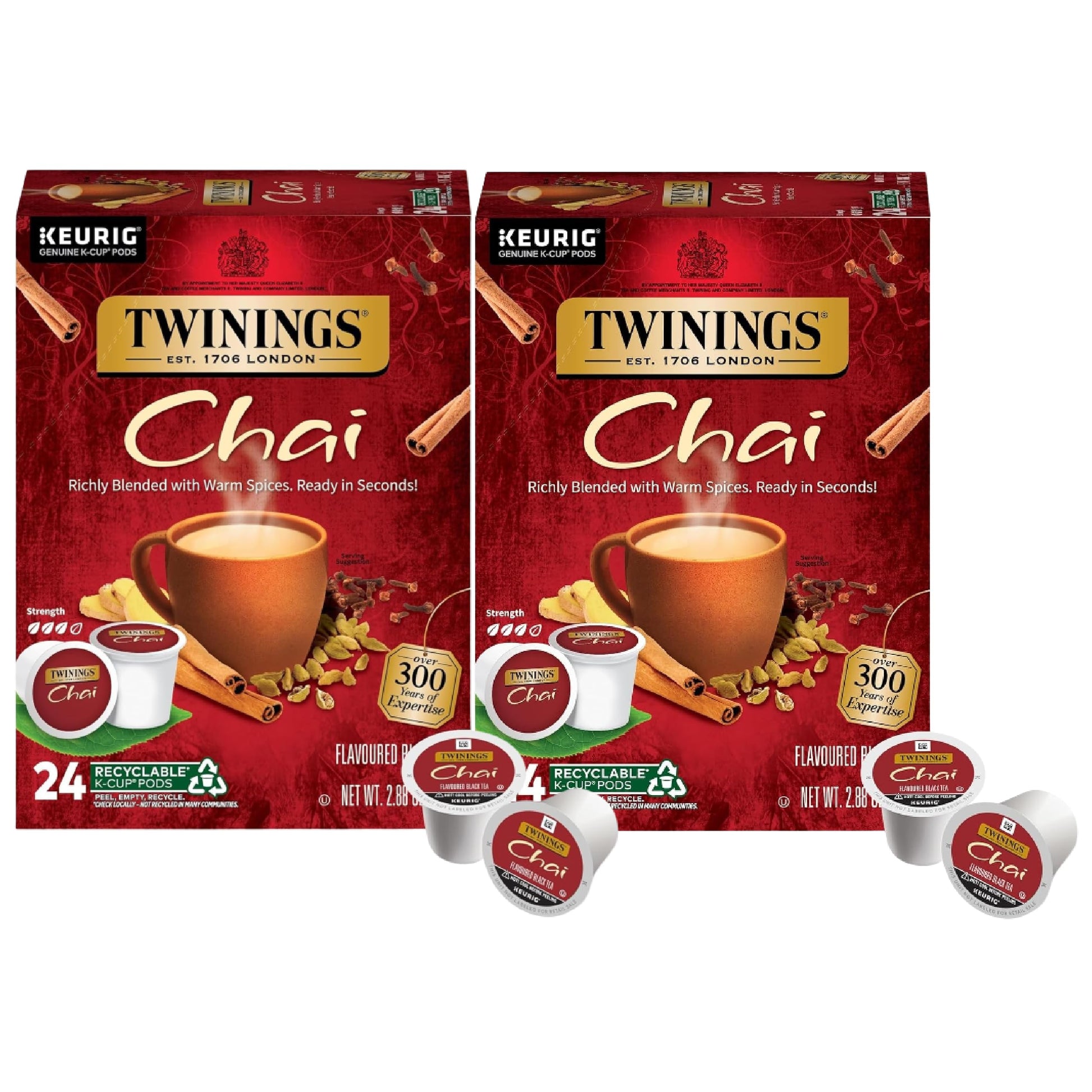 Twinings Chai Black Tea K-Cup Pods For Keurig, 24 Count (Pack Of 2), Naturally Sweet And Savoury Spice Flavours, Caffeinated, En