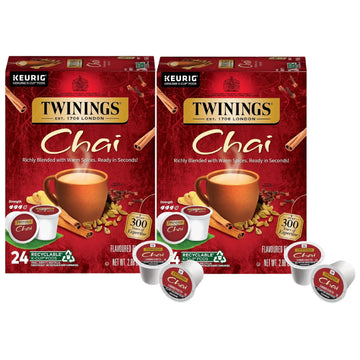 Twinings Chai Black Tea K-Cup Pods For Keurig, 24 Count (Pack Of 2), Naturally Sweet And Savoury Spice Flavours, Caffeinated, En