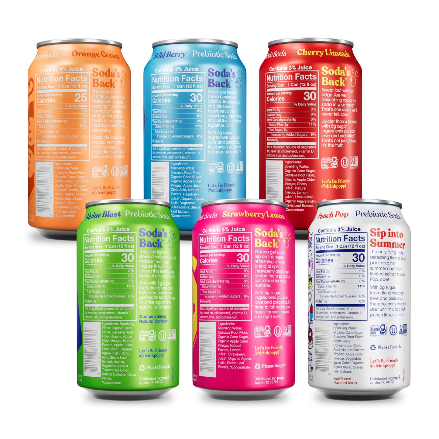 Poppi Sparkling Prebiotic Soda Beverage with Apple Cider Vinegar  Seltzer Water and Fruit Juice  New Obsessions Variety Pack  12 Fl Oz  Pack of 12  Packaging May Vary