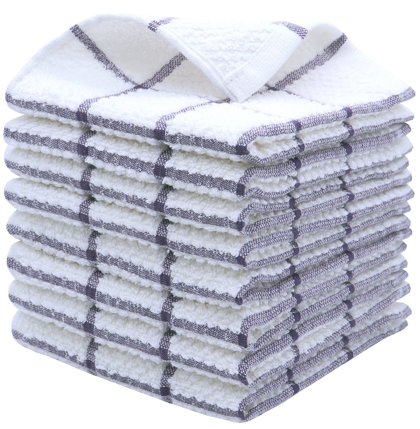 Cotton Grid Dish Cloths, Terry Cleaning Rags, 12 X 12 Inches, Light And Soft, Quick Drying Dish Rags, 8Pc/Set (Purple)