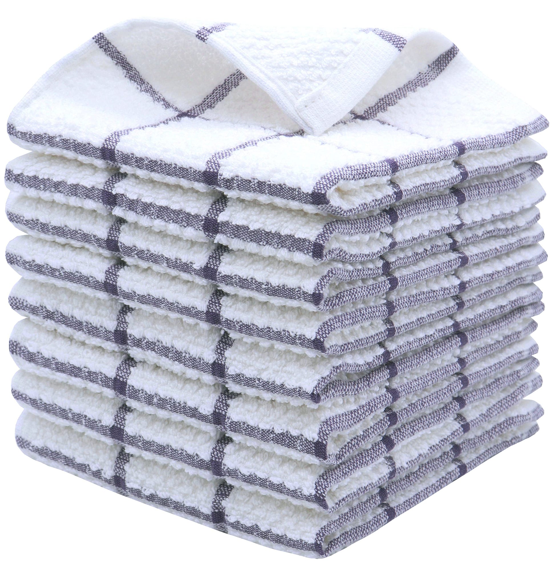 Cotton Grid Dish Cloths, Terry Cleaning Rags, 12 X 12 Inches, Light And Soft, Quick Drying Dish Rags, 8Pc/Set (Purple)