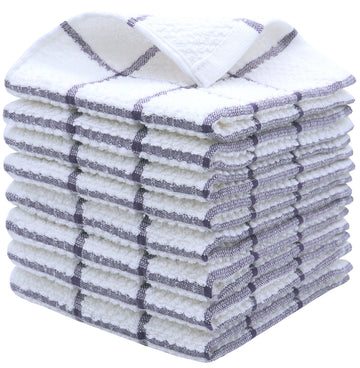 Cotton Grid Dish Cloths, Terry Cleaning Rags, 12 X 12 Inches, Light And Soft, Quick Drying Dish Rags, 8Pc/Set (Purple)
