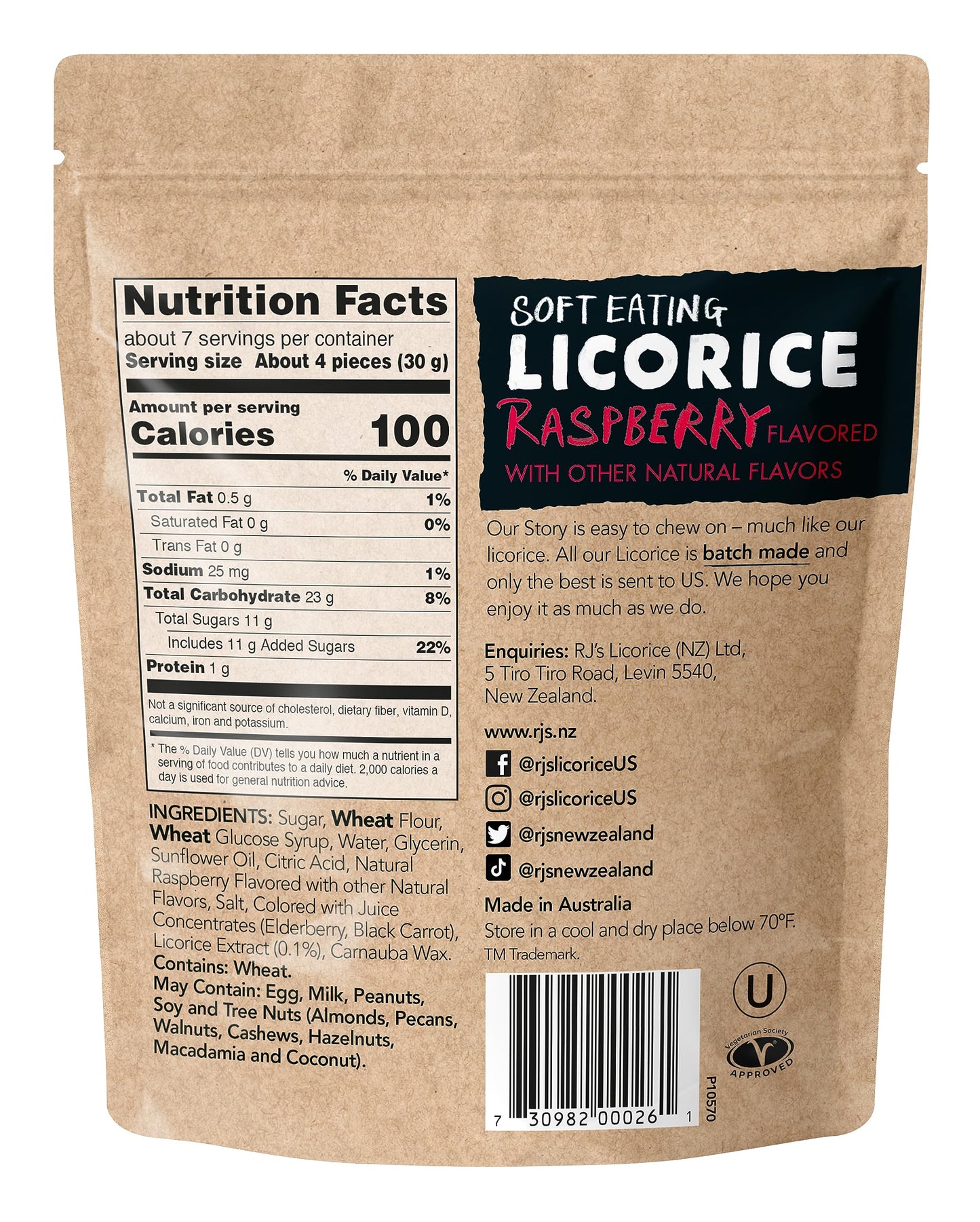 Rj'S Soft Australian Licorice, Natural Raspberry Flavor, Resealable Bag, 7 Ounce (1-Pack) | Non-Gmo, No Palm Oil, Plant Based |