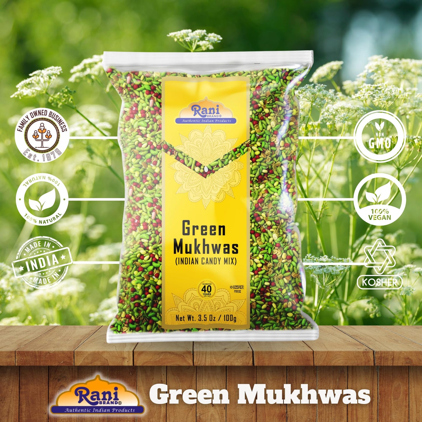 Rani Green Mukhwas (Special Digestive Treat) 3.5oz (100g) ~ Vegan | Indian Candy Mouth Freshener | Kosher