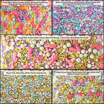 Confect Spring Sprinkles - 5-Pack | White, Pink & Sky Blue Star And Pearl Edible Sprinkles | Cake, Cupcake & Baking Decorations