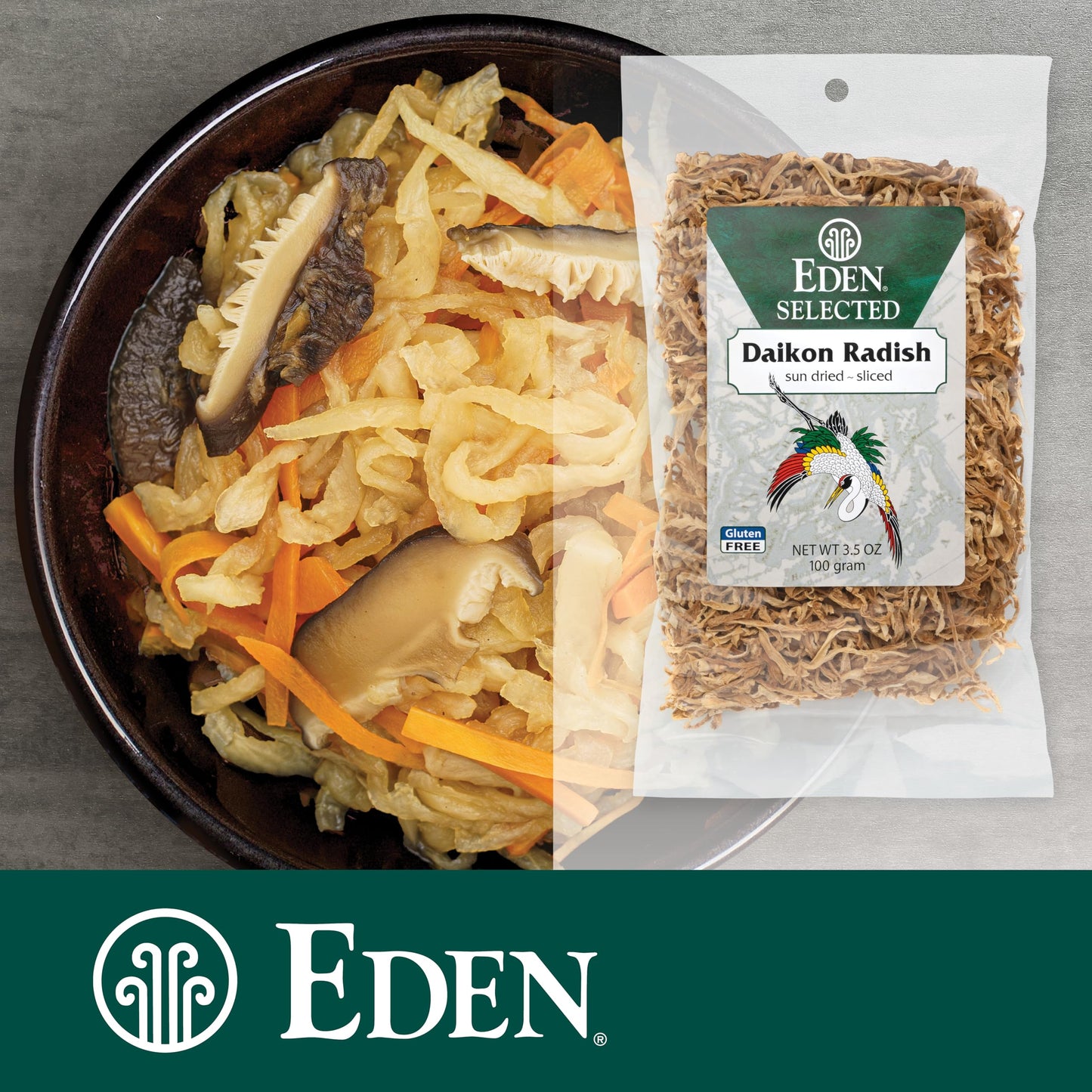 Eden Daikon Radish, Sun Dried And Finely Sliced, Traditionally Made In Japan, 3.5 Oz