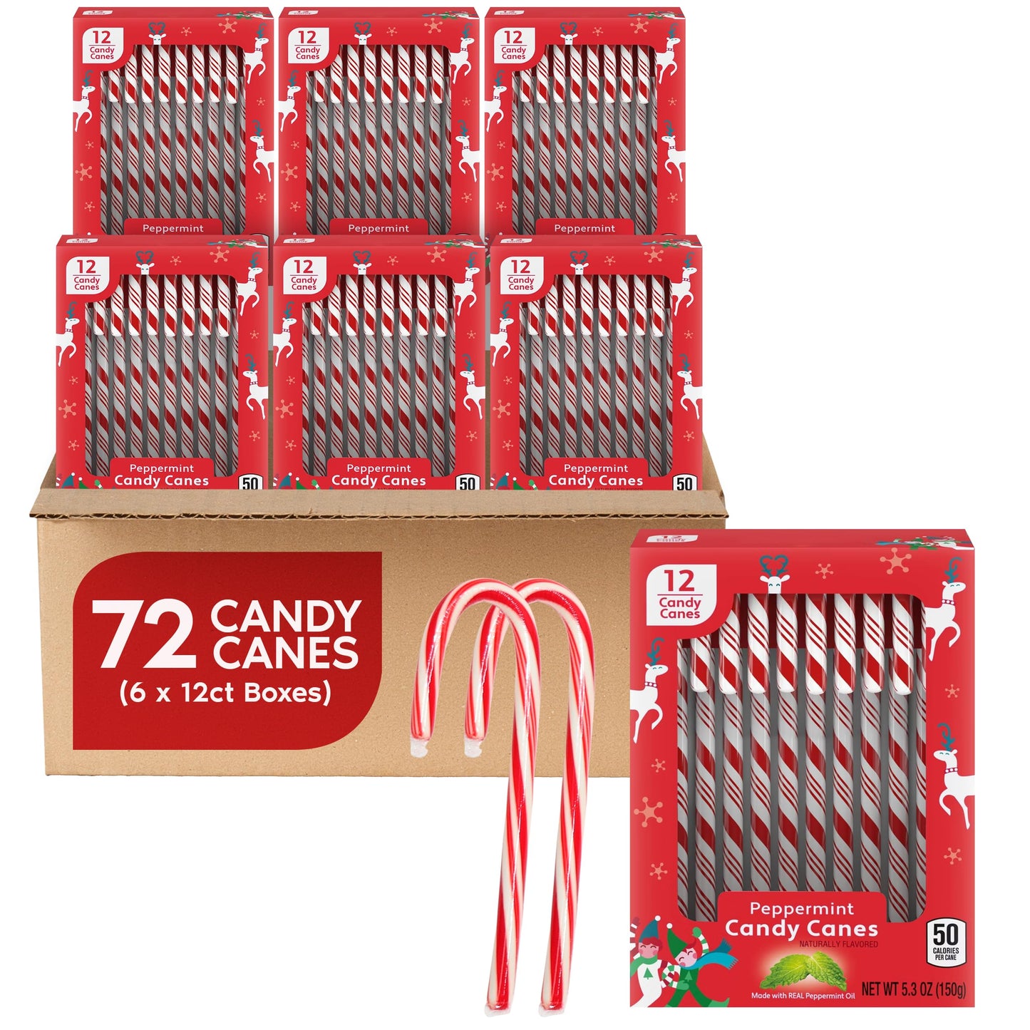 Peppermint Candy Canes Bulk Pack  72 Count Individually Wrapped Classic Holiday Treats  Red And White Layeres  5.5 Inch  Party Favors  Stocking Stuffers  Baking  Gift Bags  Classroom  Office  Event Giveaways