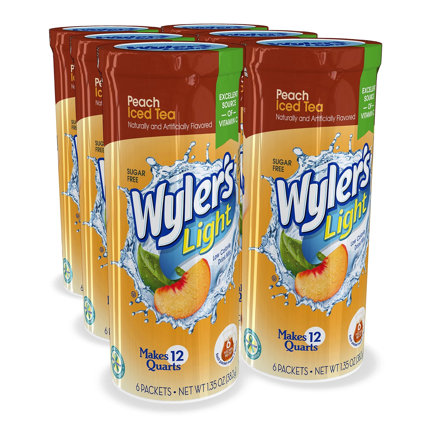 Wyler'S Light Pitcher Packs (6 Per Canister), Peach Iced Tea Drink Mix, Includes 6 Canisters (36 Total Pitcher Packs)
