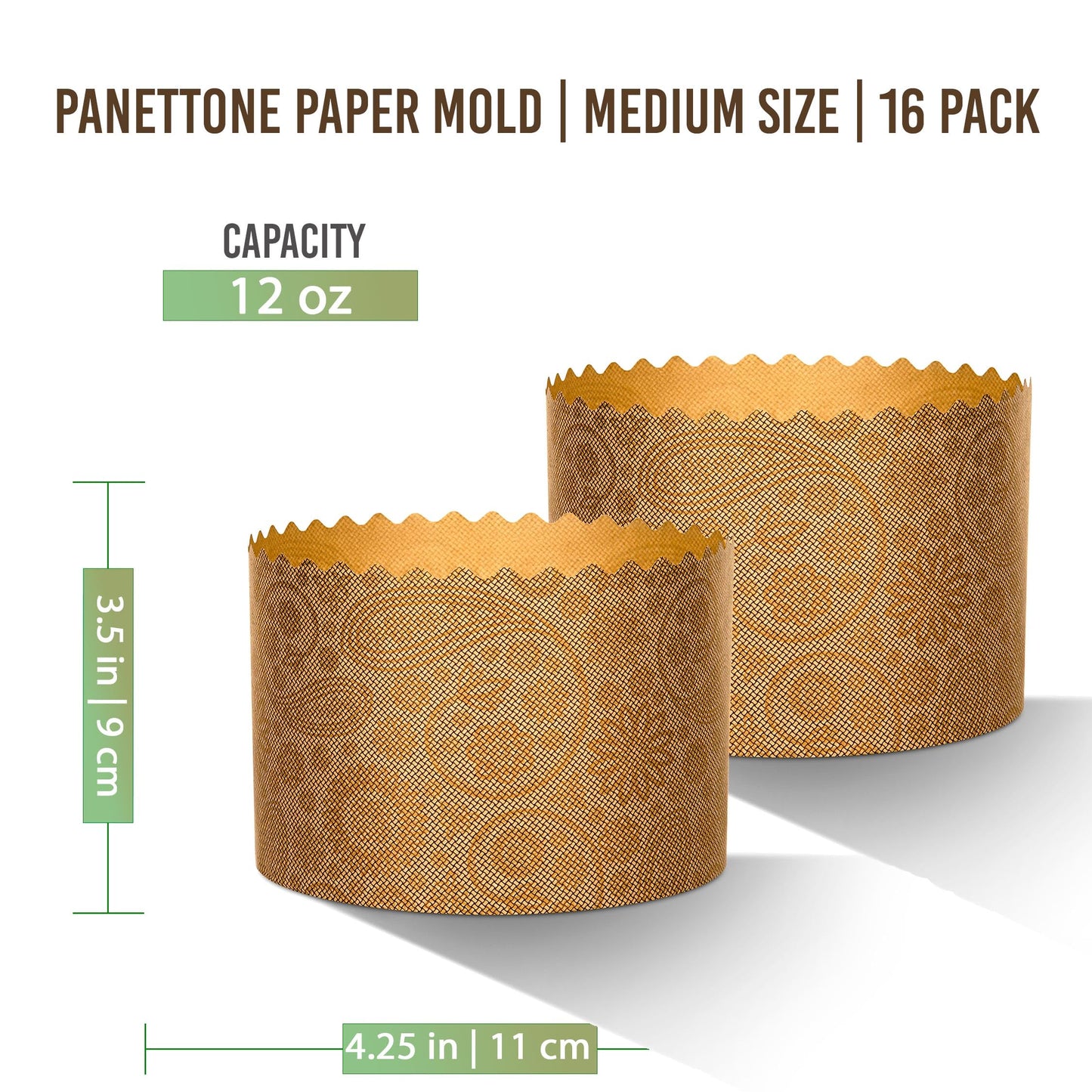 Geborilma Panettone Paper Molds - 16-Pack, 12 Oz, H 3.5 X W 4.25 Inch, H 9 Cm X W 11 Cm, Colomba Paper Mold For Baking Paska, Ea