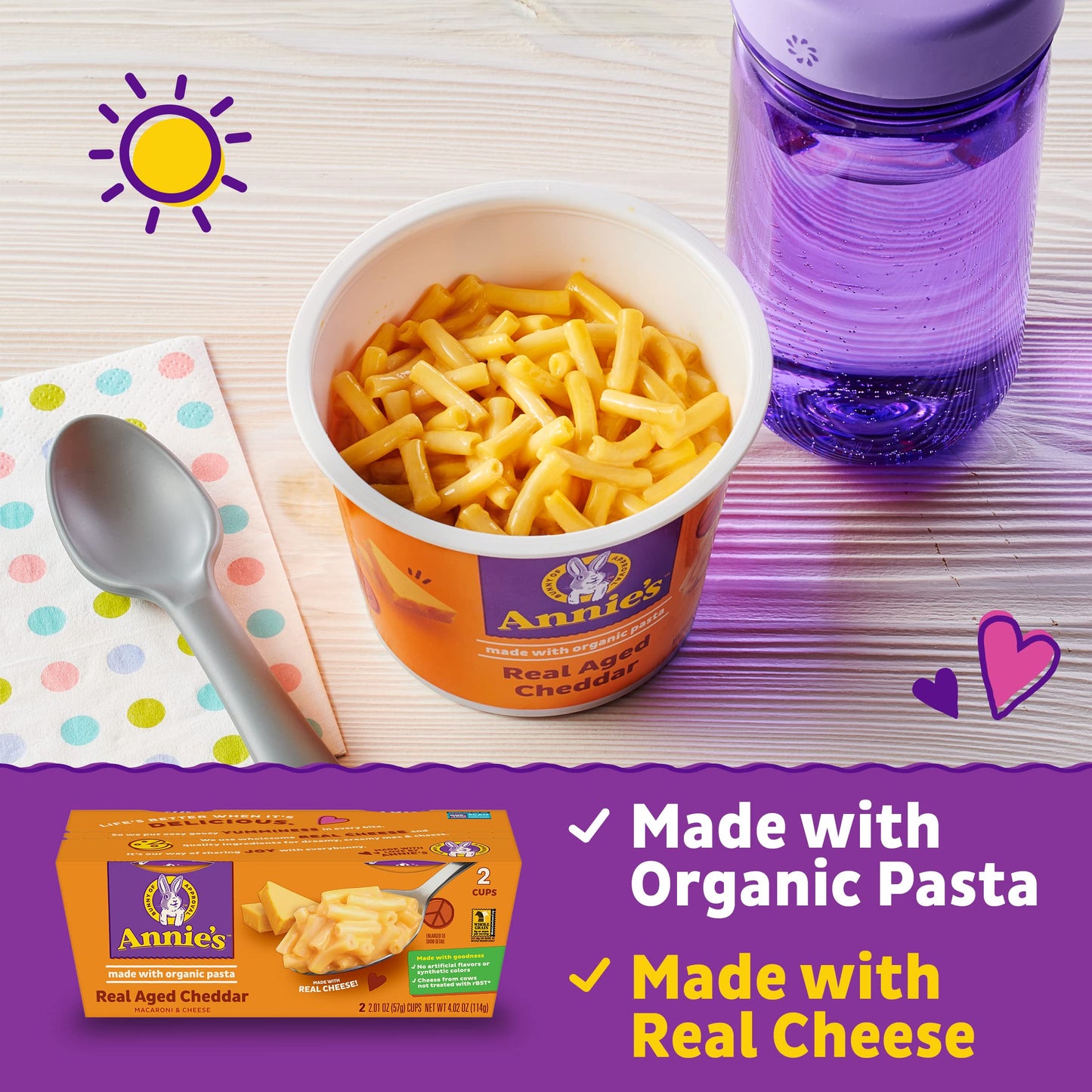 Annie's Macaroni and Cheese, Real Aged Cheddar & Organic Pasta, Microwaveable Cups, 2 Cups, 4.02 oz.