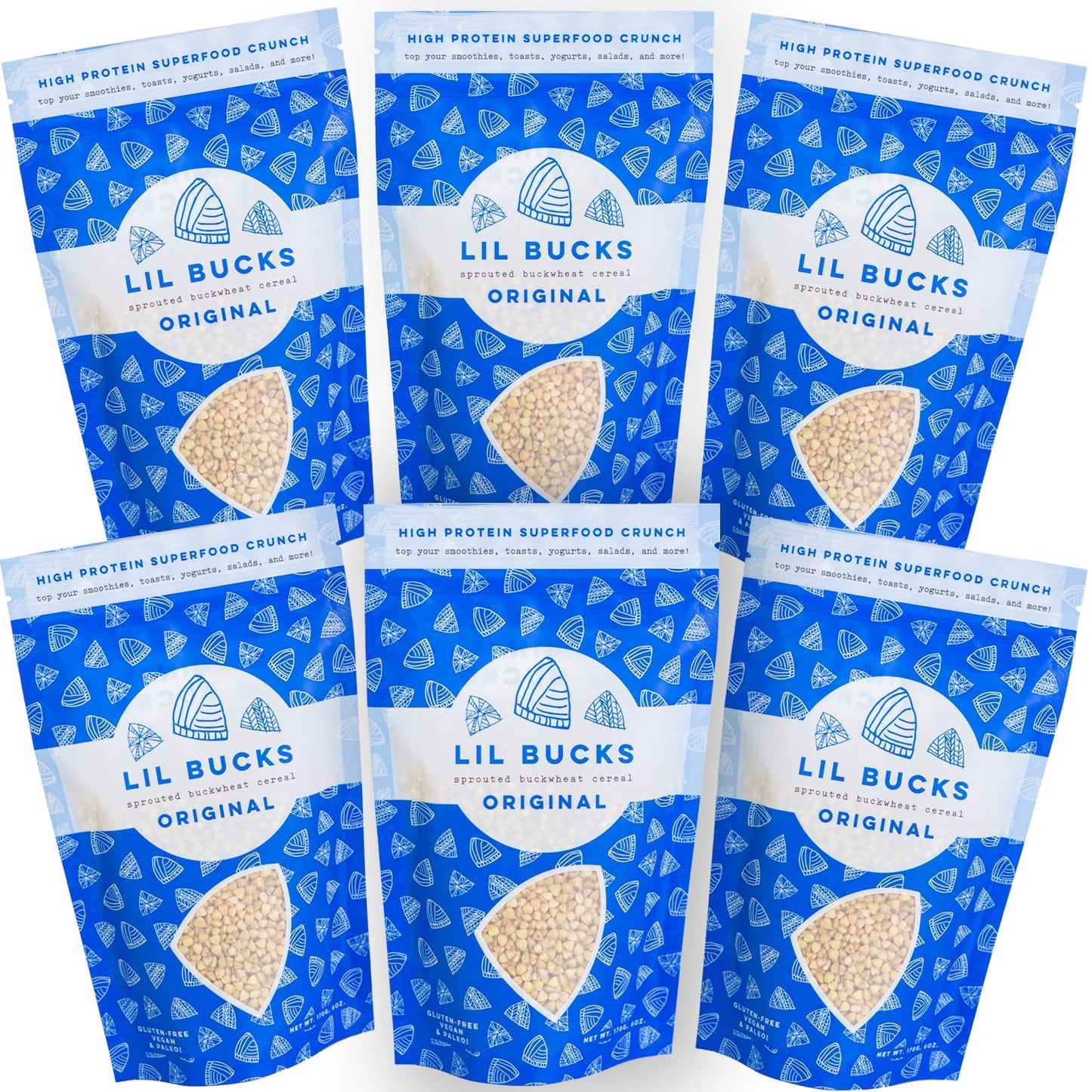 Lil Bucks Buckwheat Seeds - Gluten-Free Granola, High Protein, Low Sugar, Organic, 6 Ounce (Pack of 6)